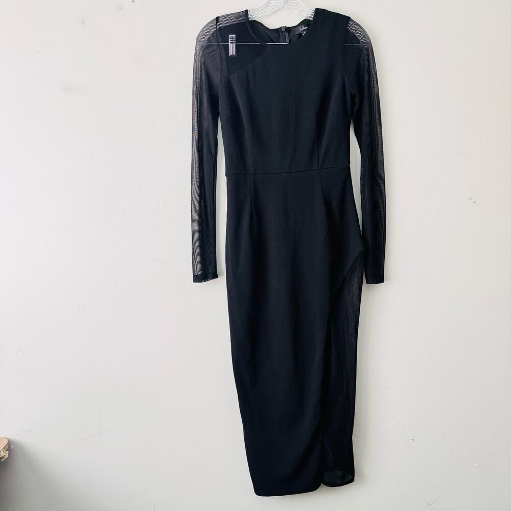 Lulus Tempting Moves black mesh long sleeve midi dress Women’s Size S